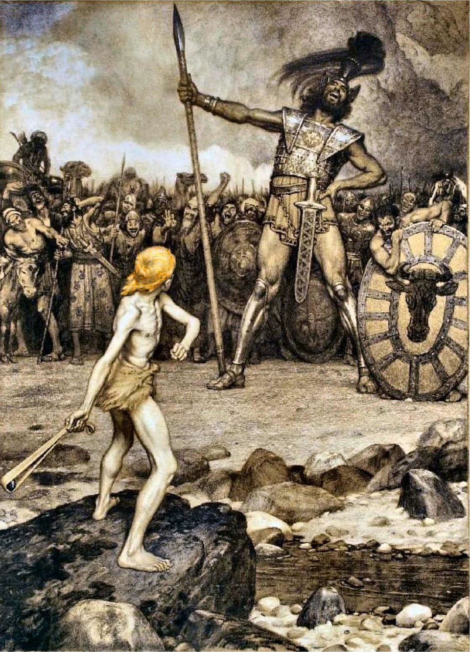 David and Goliath Lithograph by Osmar Schindler